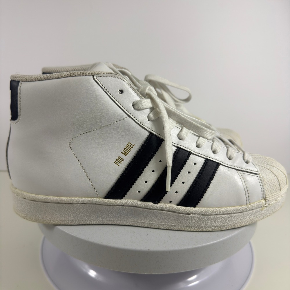 Adidas Pro Model Mid Sneakers Shell Toe Leather Men White Black Size 7 - Picture 8 of 15